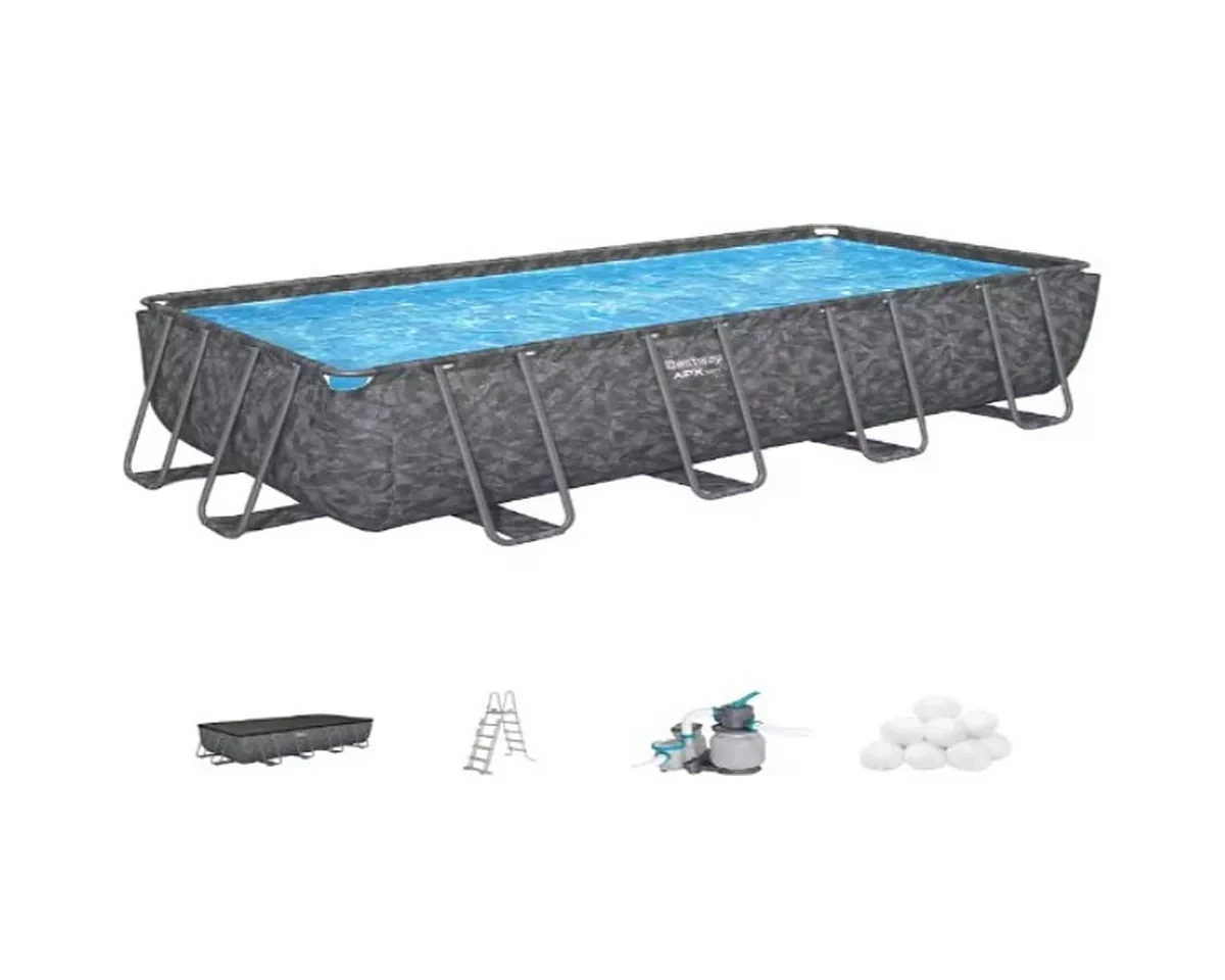 Bestway All-Season Rectangular Pool 18 ft × 9 ft × 4.3 ft (561KA) above-ground pool with what comes in the box
