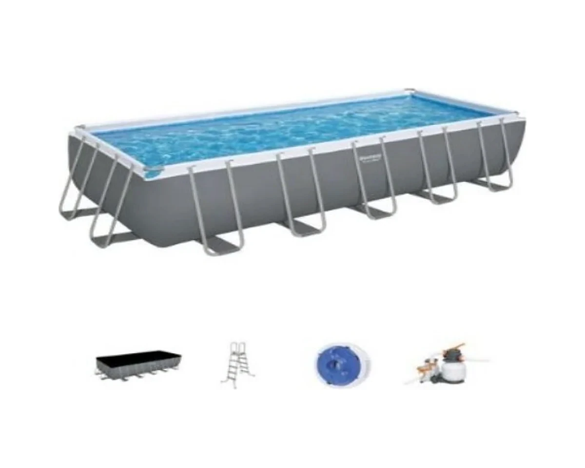 Bestway Heavy-Duty Rectangular Pool 21 ft × 9 ft × 4.3 ft (5612B) above-ground pool with what comes in the box